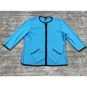 Venini Sweater Womens XL Blue Full Zip 3/4 Sleeve Pockets Nylon Blend Career